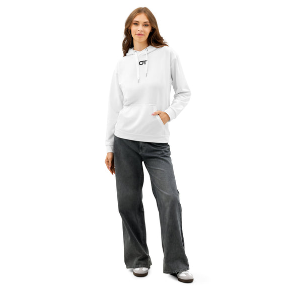 Unisex Cotton Hoodie worn by female model – Overtuned Premium Road