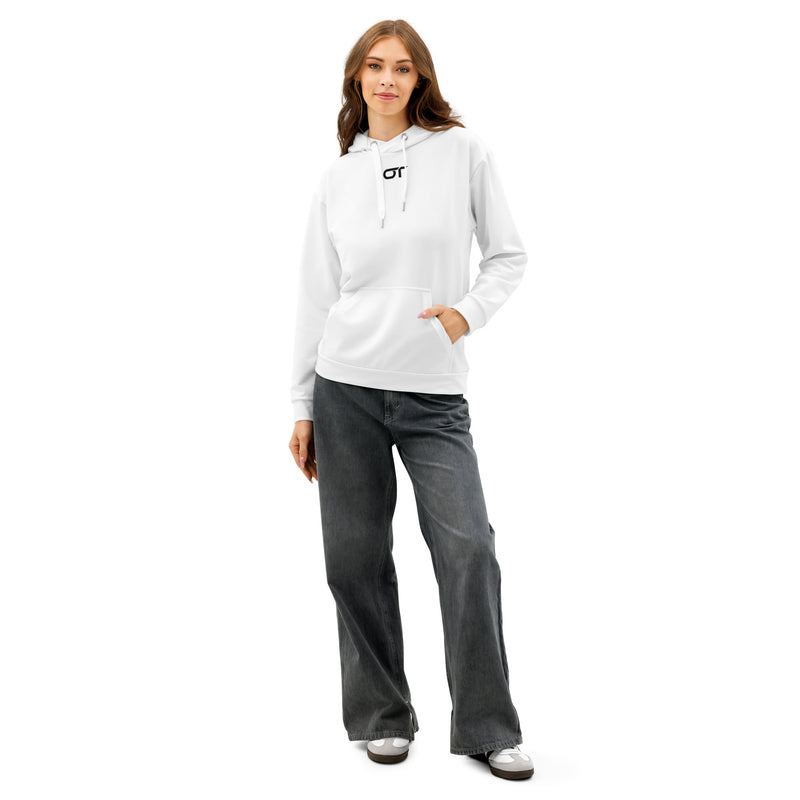 Unisex Cotton Hoodie worn by female model – Overtuned Premium Road