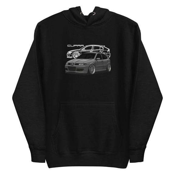 Organic Cotton Unisex Hoodie in black with front logo design – product mockup