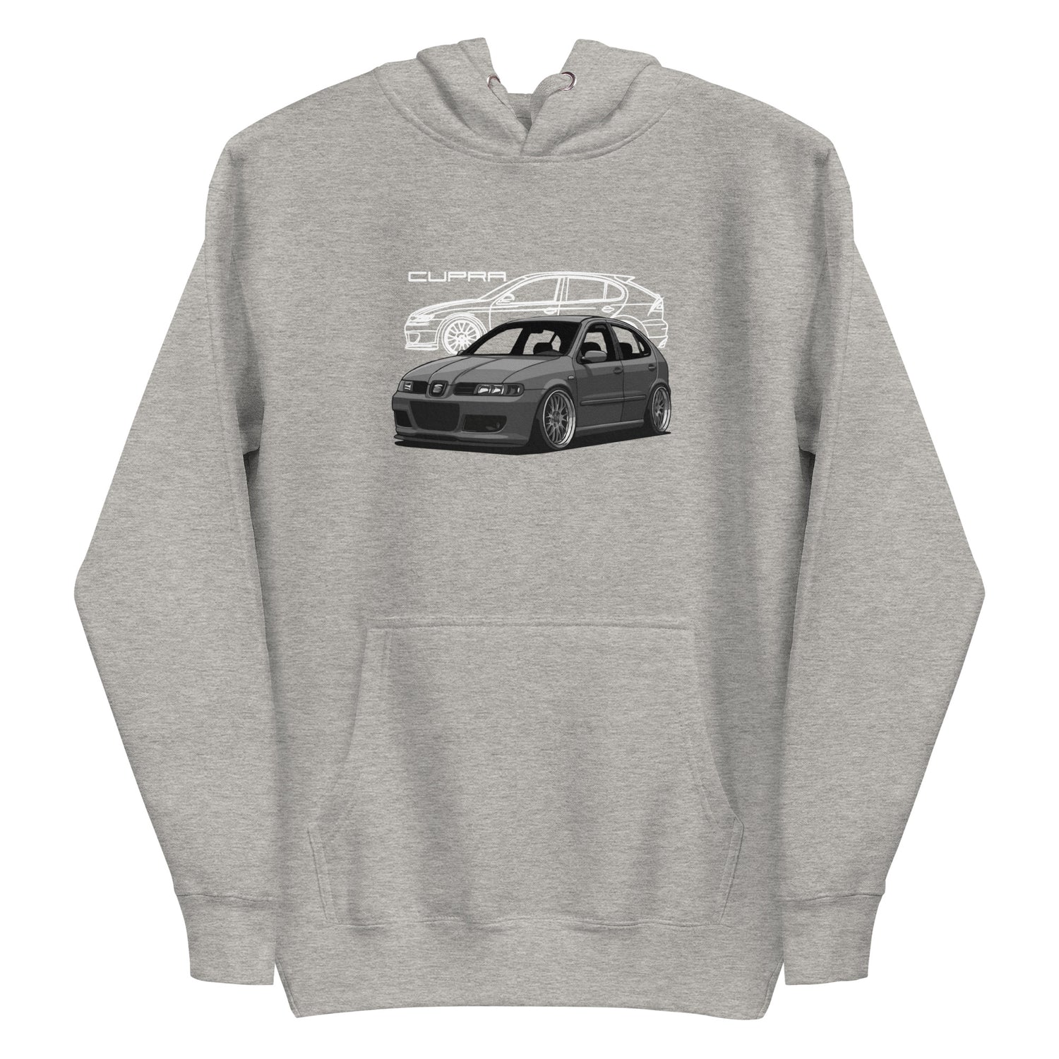 Organic Cotton Unisex Hoodie in light gray with front graphic print – product mockup