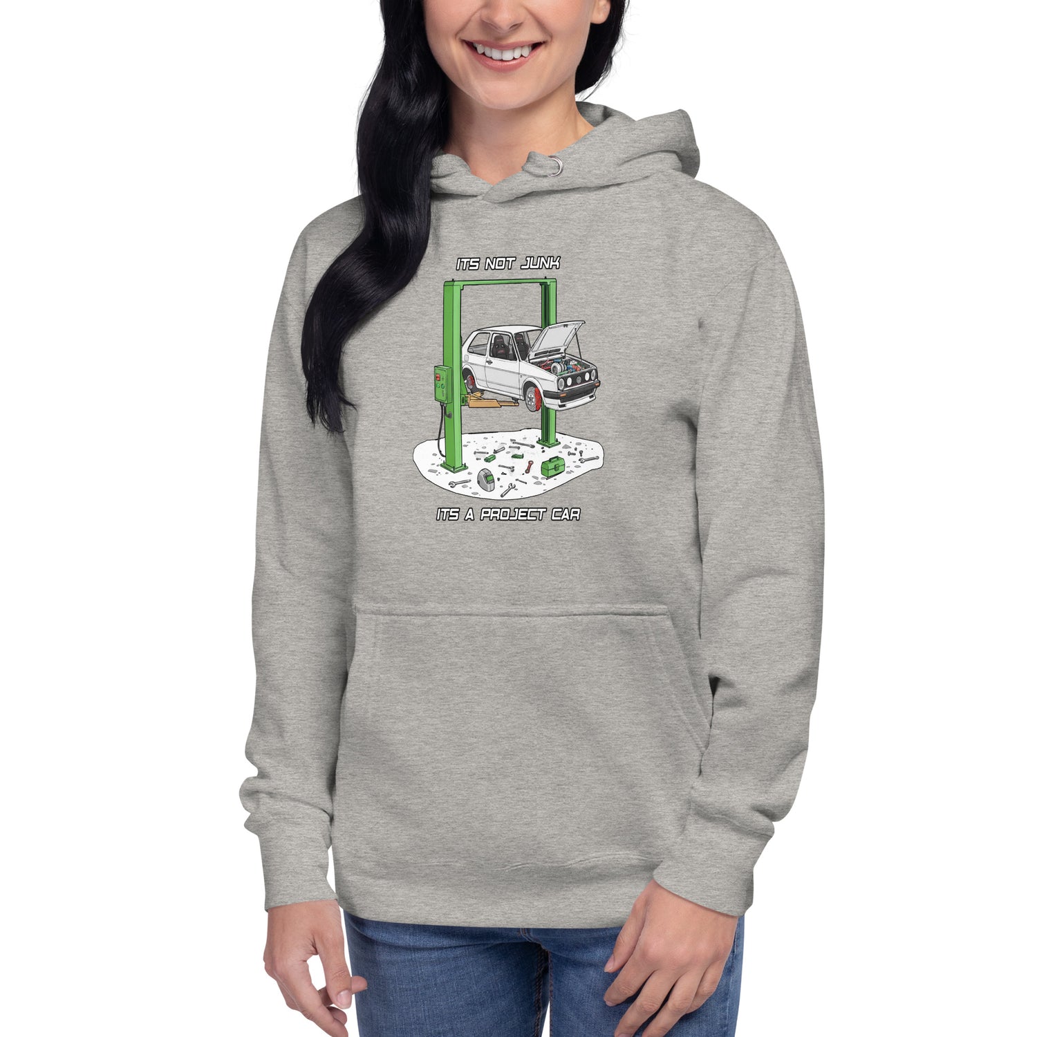 Model wearing grey Unisex Hoodie