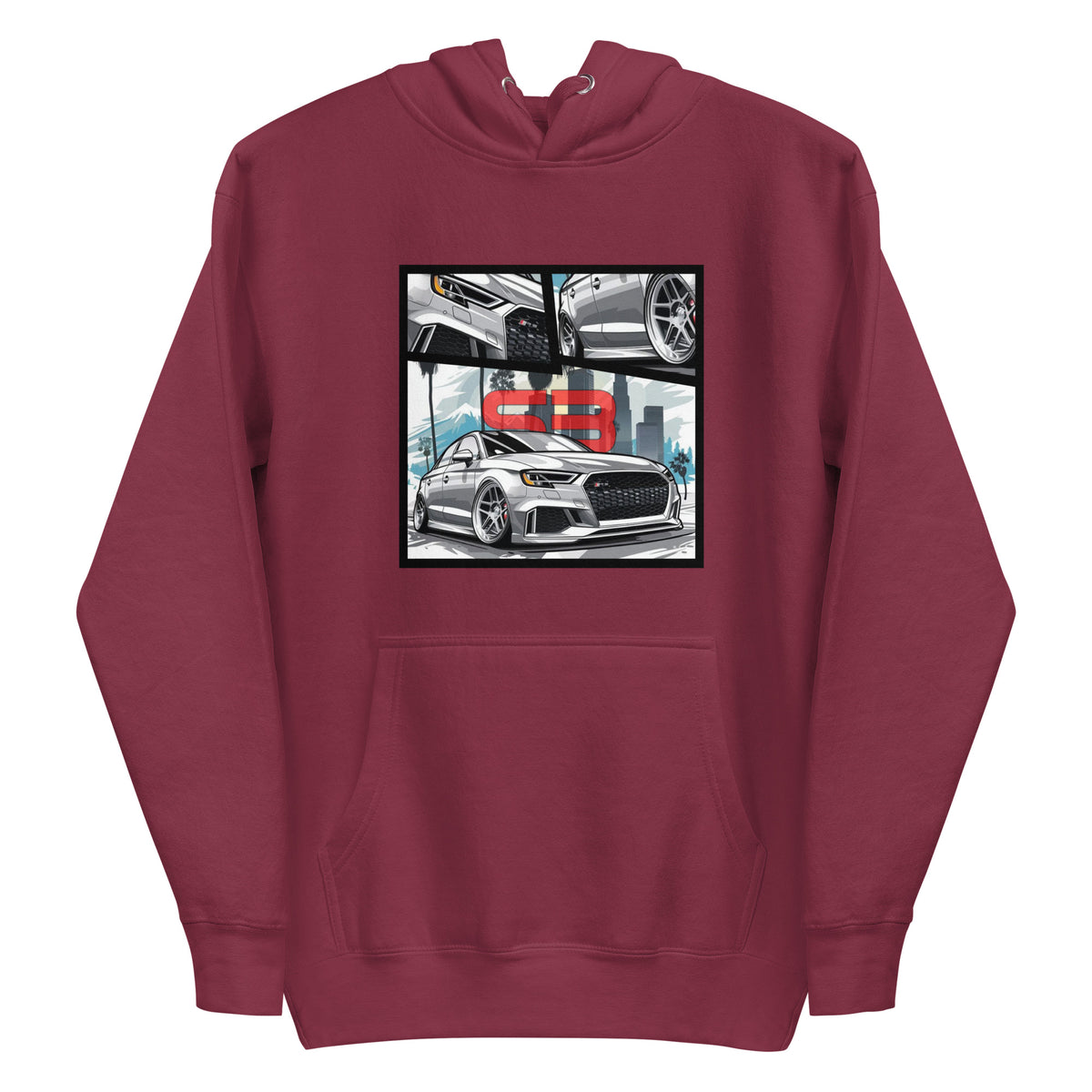 Organic Cotton Kids T-Shirt hoodie mockup in maroon color