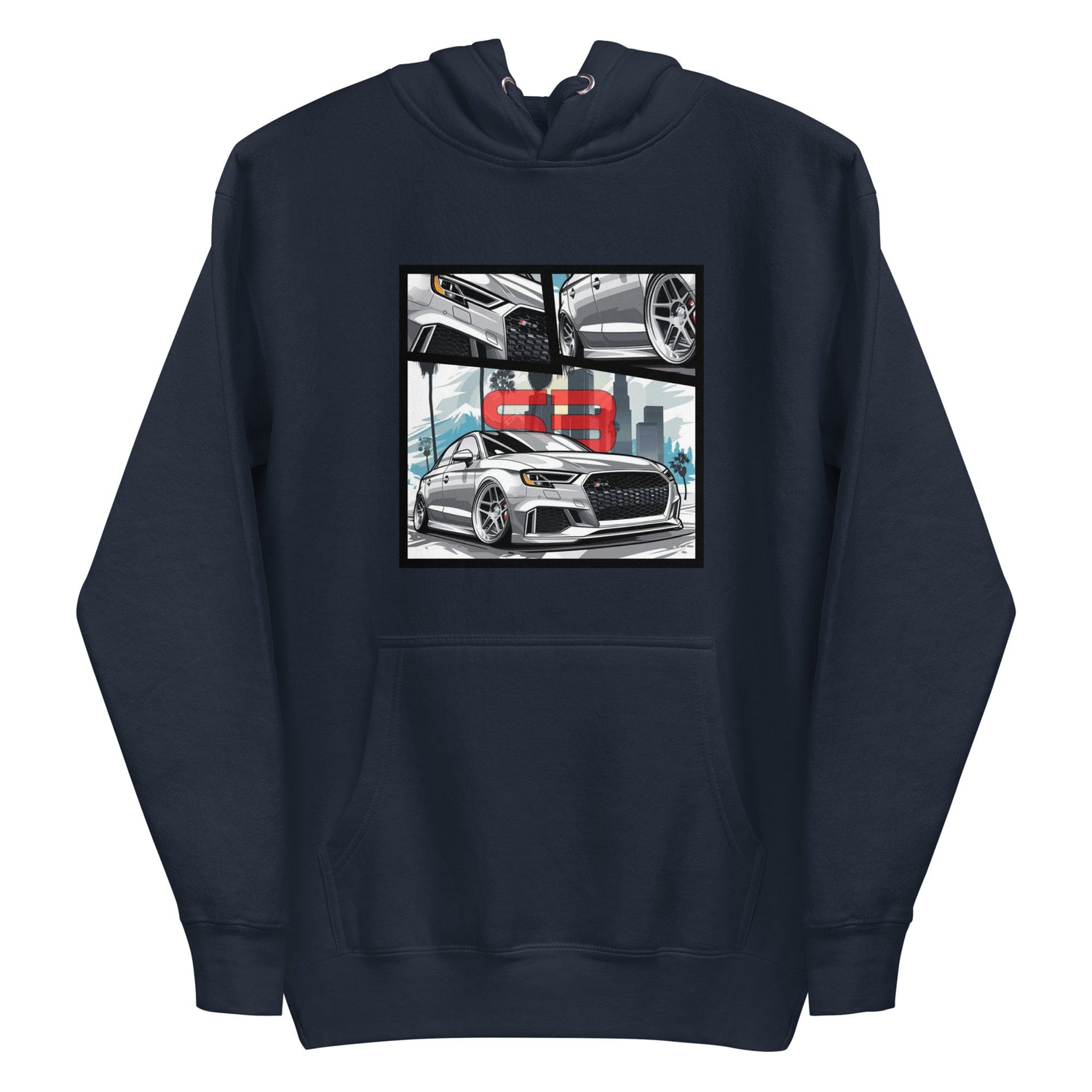 Organic Cotton Kids T-Shirt hoodie mockup in navy color