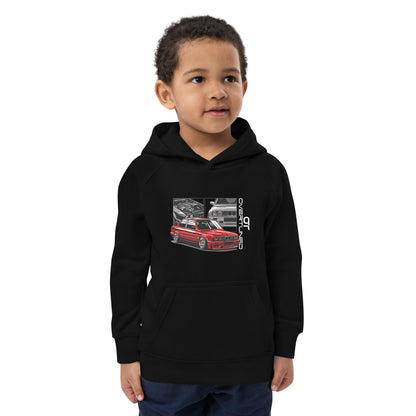 Kids Eco Hoodie front view – Overtuned Buddies E30 design