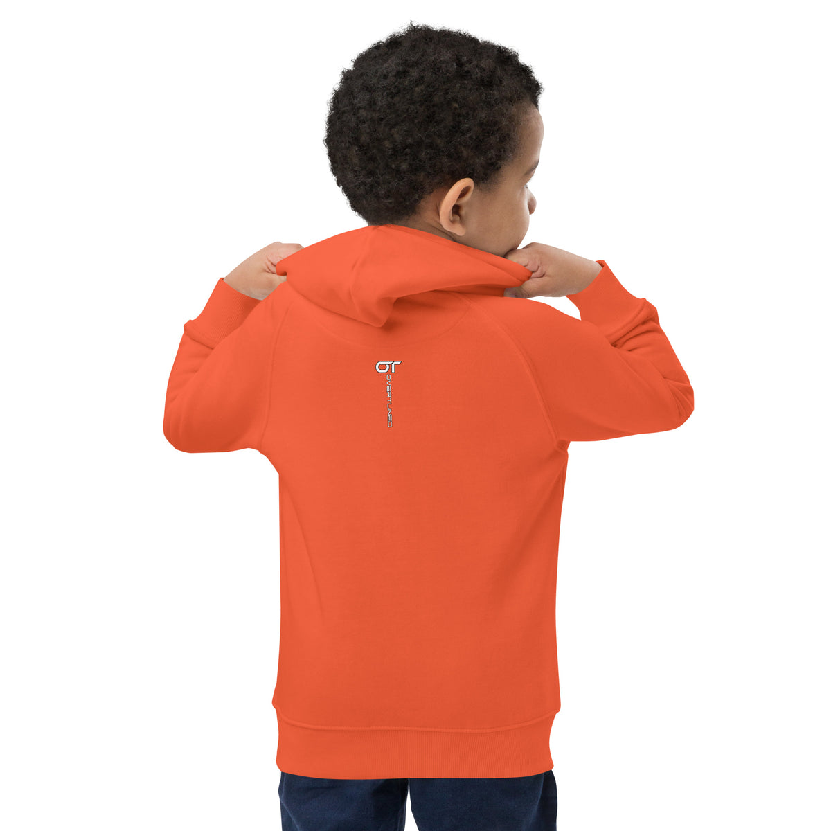 Kids Eco Hoodie in orange color – car lovers kids apparel