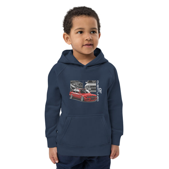 Kids Eco Hoodie front view – Overtuned Buddies E30 design