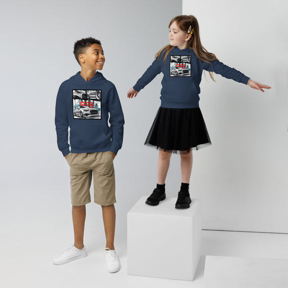 Kids modeling Overtuned Kids Eco Hoodie – lifestyle product photo