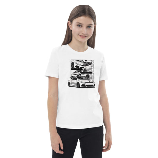 Organic Cotton Kids T-Shirt featuring a car design, perfect for young car enthusiasts and comfortable all-day wear.