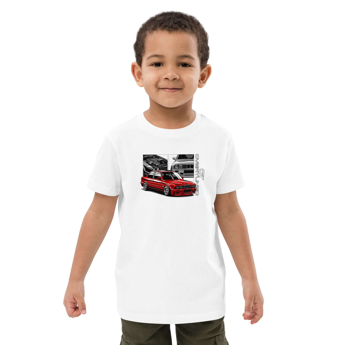 Organic Cotton Kids T-Shirt – Overtuned Buddies E30 White Mockup