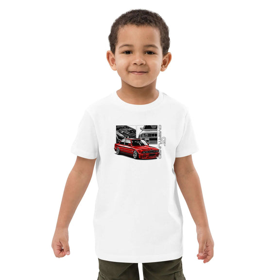 Organic Cotton Kids T-Shirt – Overtuned Buddies E30 White Mockup