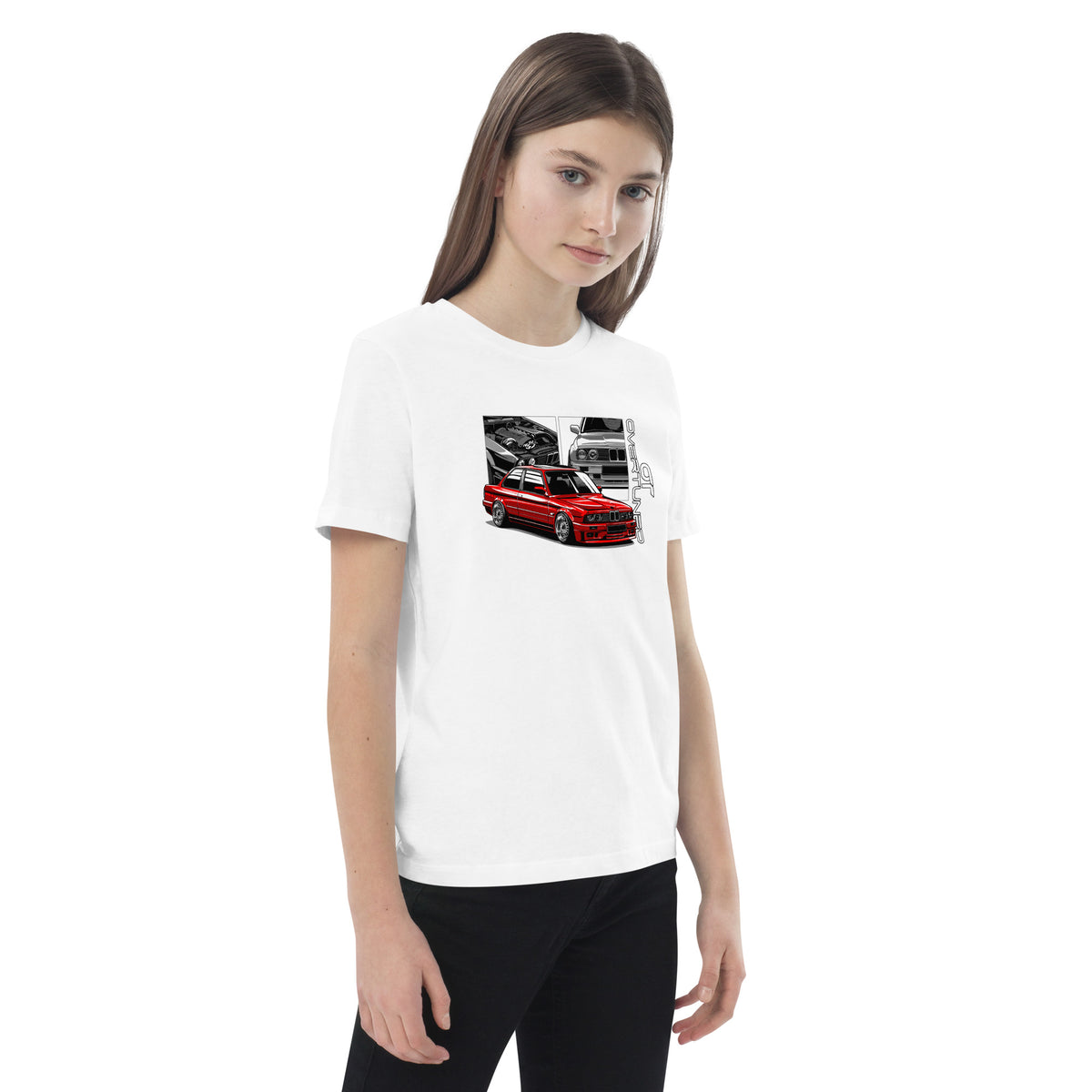 Organic Cotton Kids T-Shirt – Overtuned Buddies E30 White Mockup