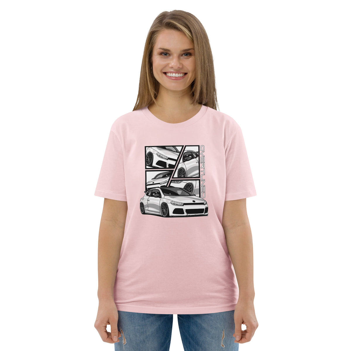 Organic Cotton Unisex T-Shirt kid model wearing pink shirt mockup