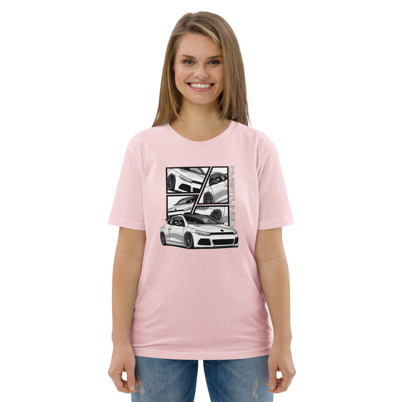 Organic Cotton Unisex T-Shirt kid model wearing pink shirt mockup