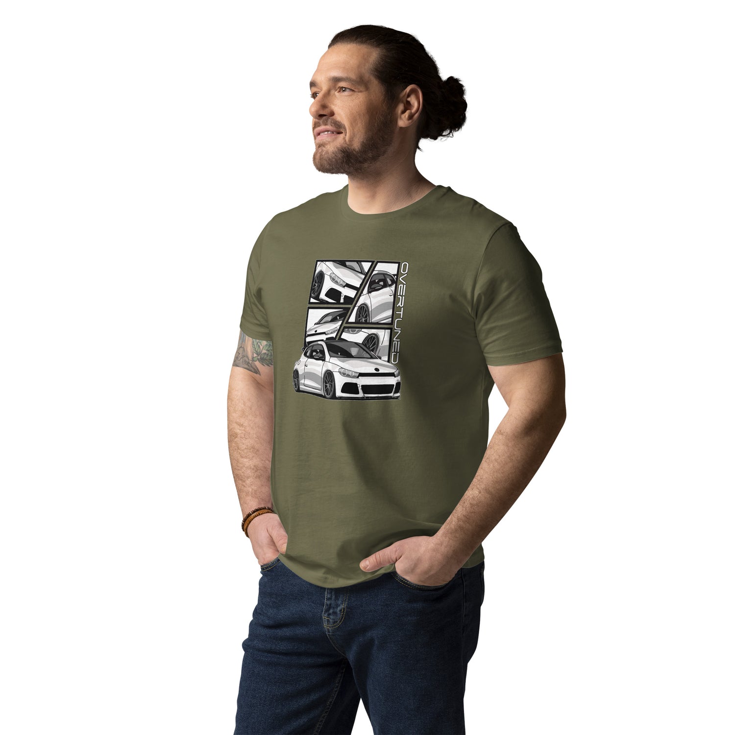 Organic Cotton Unisex T-Shirt model wearing green shirt mockup