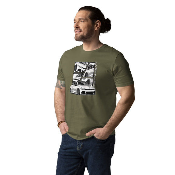 Organic Cotton Unisex T-Shirt model wearing green shirt mockup