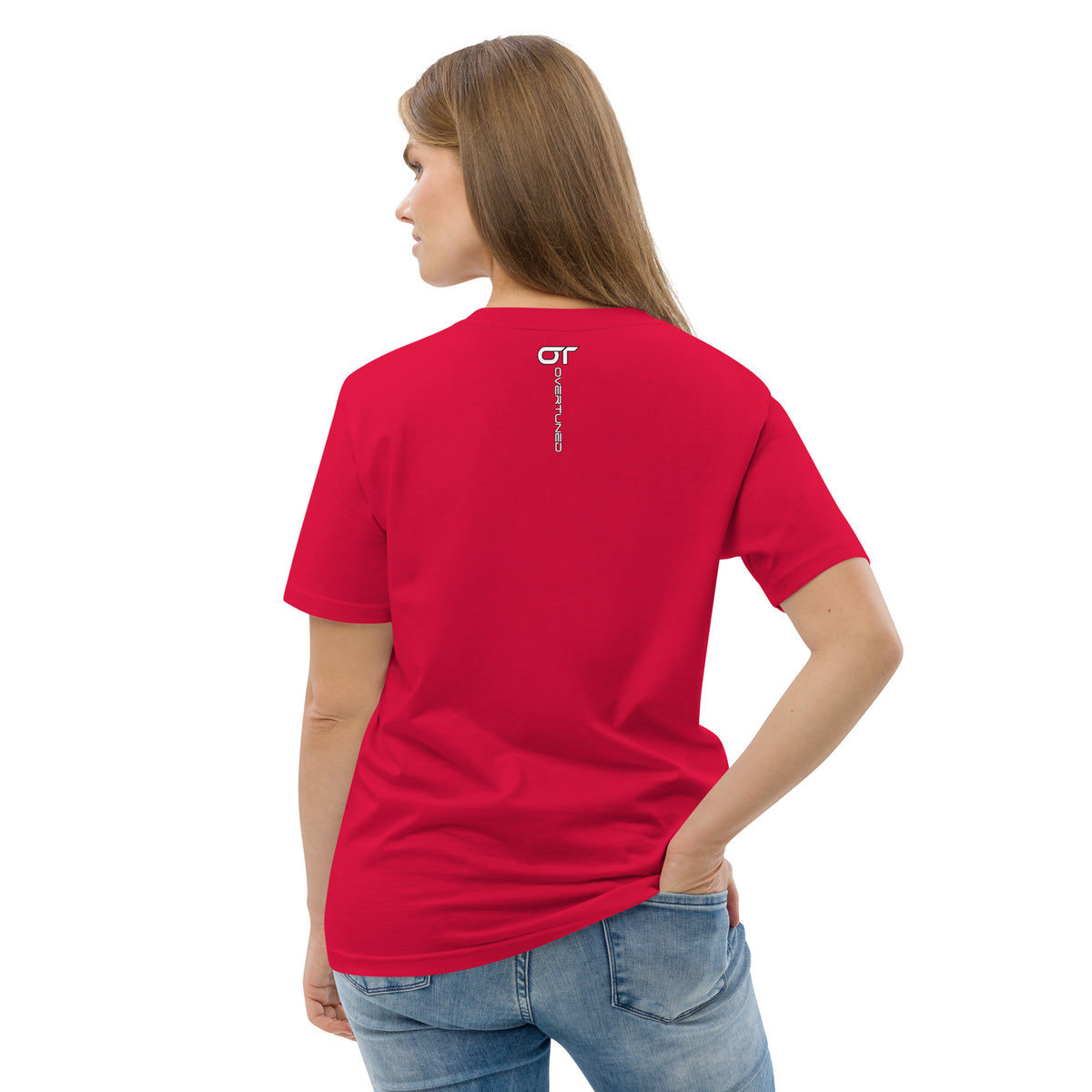 Model wearing red Cupra Leon Organic Cotton T-Shirt