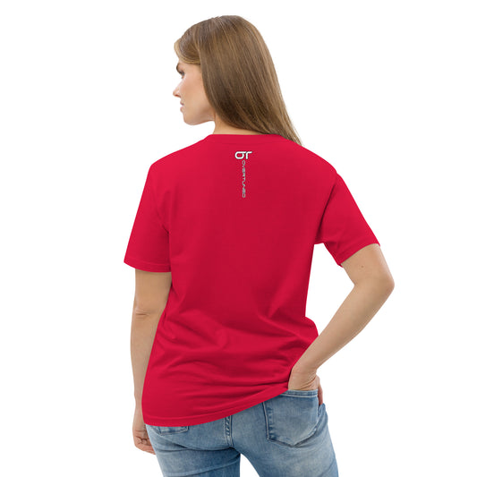 Model wearing red Cupra Leon Organic Cotton T-Shirt